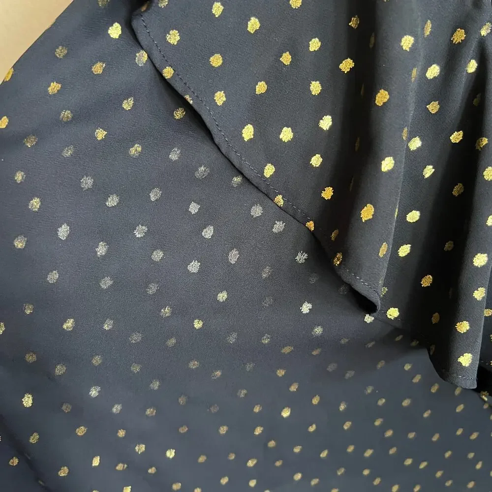 Zara Navy Gold Polka Dot Ruffle Tank Top Y2K Coquette Glam Academia‎ XS